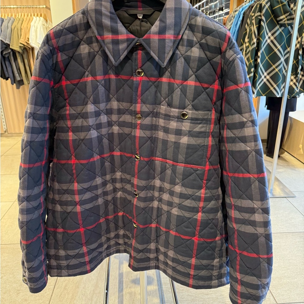 Quilted Plaid Jacket - Navy and Red